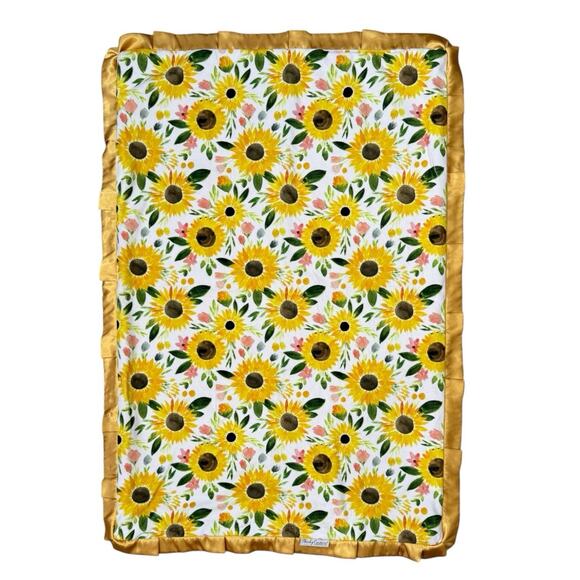 MINKY COUTURE Sunflower Field Snuggle Lovey Blanket 52x37” Satin Edging - Picture 1 of 5